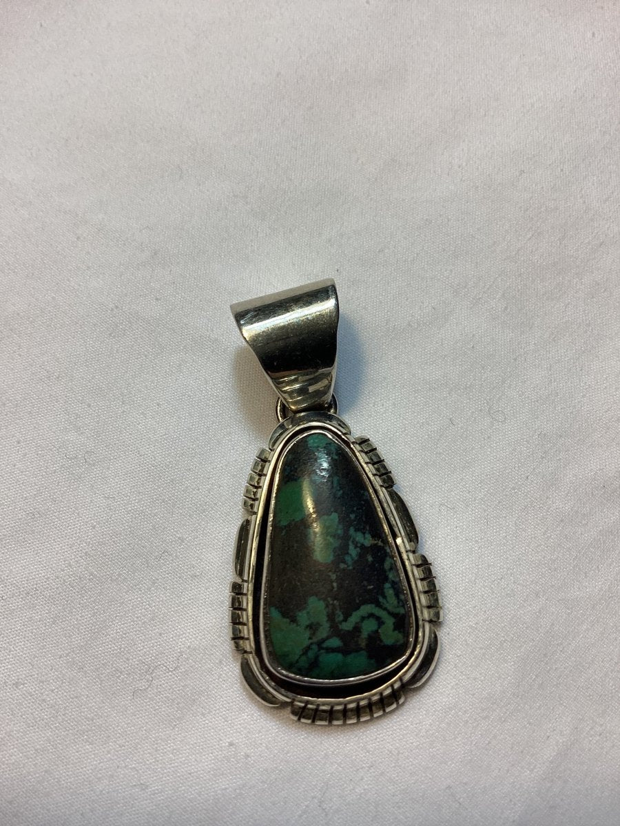 Pendant, Medium Pear Blue Moon Tq, Darryl Becenti - Turquoise Mustang