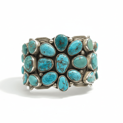 Extra - Wide 23 - Stone Cluster Cuff in Mixed Turquoise, Chris Yazzie - Turquoise Mustang