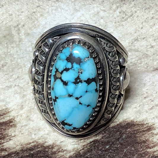 Ring, Egg Shape Birdseye Kingman TQ, Derrick Gordon - Turquoise Mustang