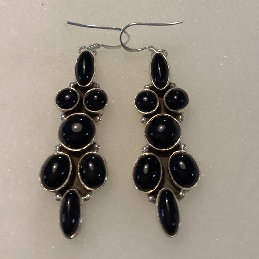 Earrings, Onyx, 7 - stone Cluster with Hooks, DD - Turquoise Mustang