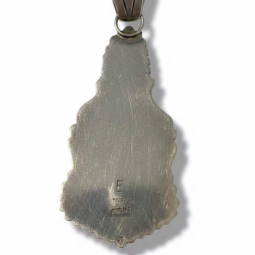 Rare Vintage Birdseye Dry Creek Turquoise Trapezoid Pendant with Rope Bezel, Ella Cowboy - Turquoise Mustang