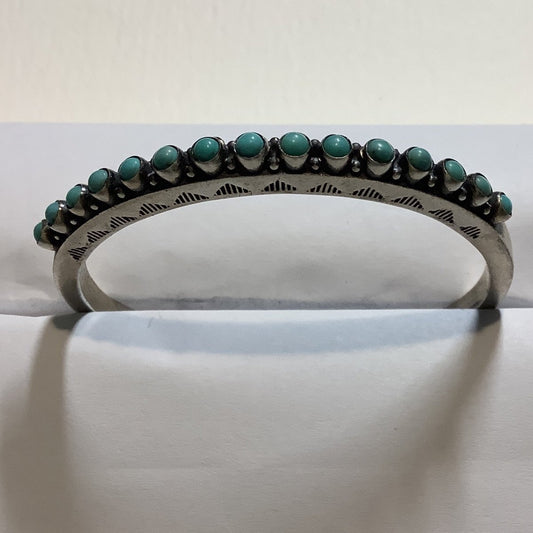 Turquoise Ingot Cuff, Stamped, Round Stones - Turquoise Mustang