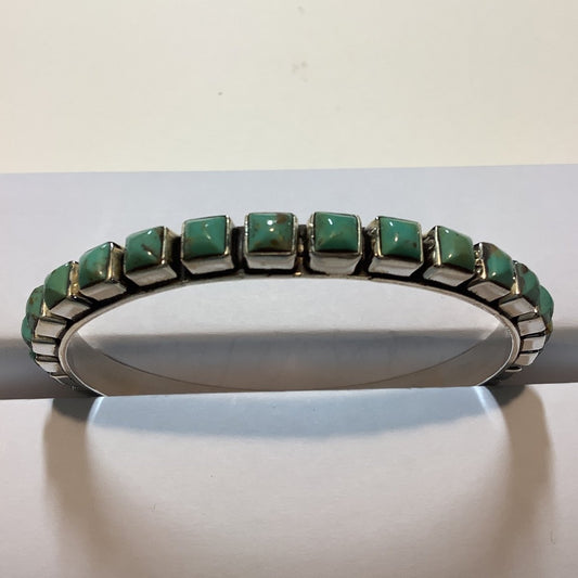 Bangle, Medium Square Green Turquoise, 30 stone, DD - Turquoise Mustang