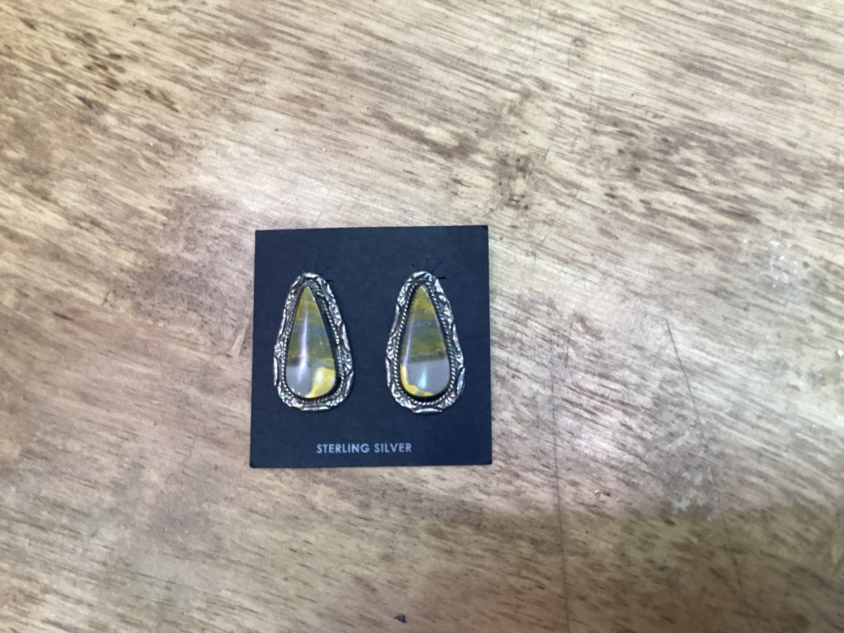 Bumblebee Earrings , triangle studs by Michael Mendoza - Turquoise Mustang