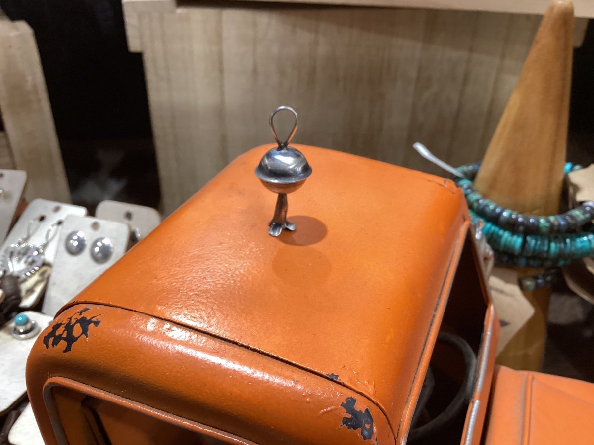 Pendant, Small Squash blossom, all silver, saucer globe, thin bale, Monica Smith - Turquoise Mustang