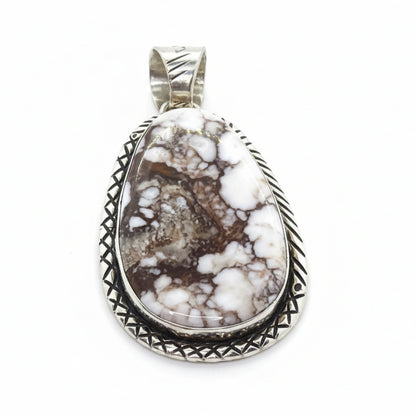 Large Oval Wild Horse Magnesite and Sterling Silver Pendant, ED - Turquoise Mustang
