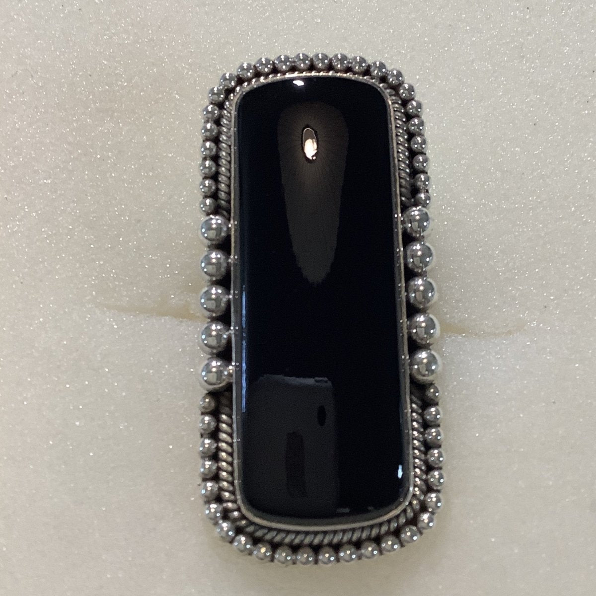 Ring, Onyx, REctangle Pillow. ball bezel, DD - Turquoise Mustang