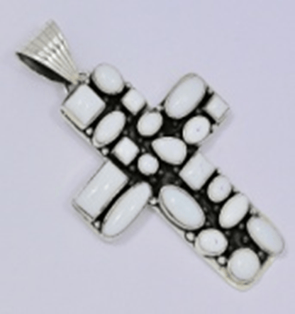 The Peony Cluster Cross Pendant - Turquoise Mustang