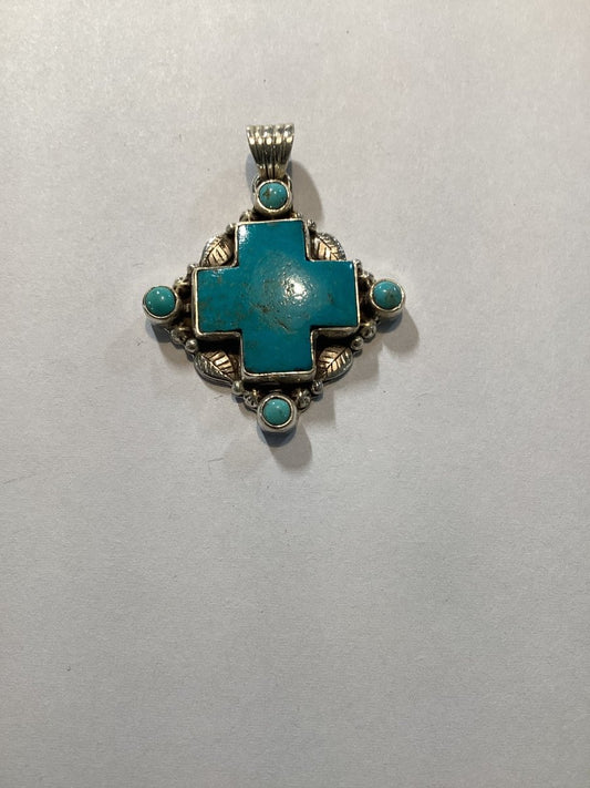 Pendant, Cross, Turquoise Cross Cab with 4 Round Turquoise, DD (1) - Turquoise Mustang