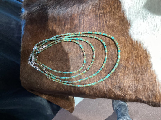 Dark Green Kingman 4mm Turquoise Heishi Choker/Necklace - Turquoise Mustang