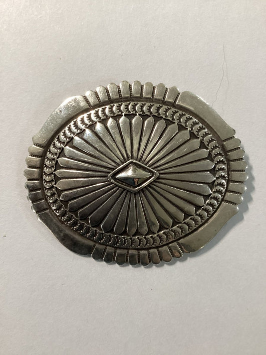 Brooche, stamped Concho, R. Reeves, all silver - Turquoise Mustang