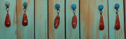 Clovis Red Spiny Oyster & Turquoise Earrings by Danny Henio - Turquoise Mustang