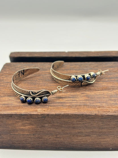 The Lady Slipper Half Hoop Feather Earring - Turquoise Mustang