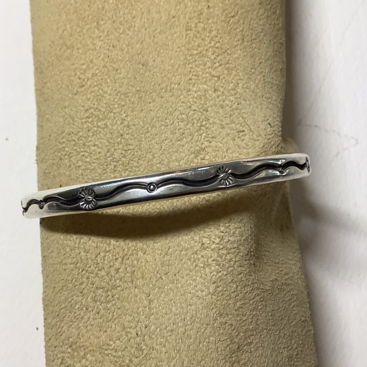 Bangle, stamped, flat round wire, Sun - Wind - Moon,Raymond Delagarito Shop - Turquoise Mustang