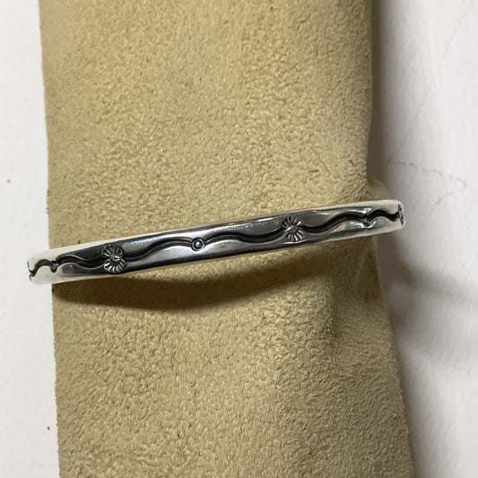 Bangle, stamped, flat round wire, Sun - Wind - Moon,Raymond Delagarito Shop - Turquoise Mustang