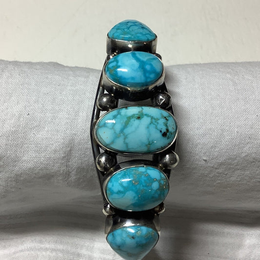 Bracelet, 5 Stone Kingman Waterweb, Split Wire Cuff, CS - Turquoise Mustang