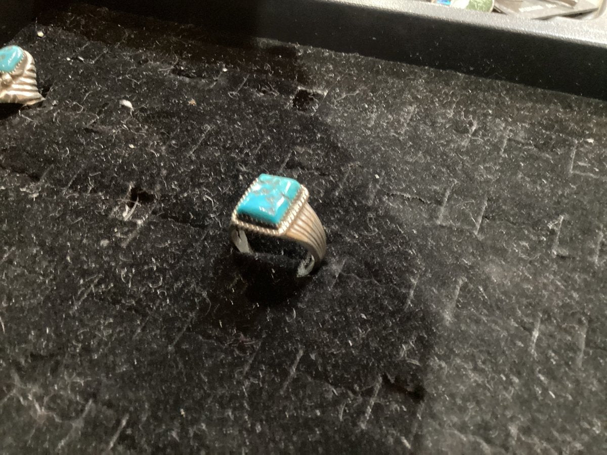 Sleeping Beauty Turquoise Men's Ring, Navajo, Size 13 - Turquoise Mustang