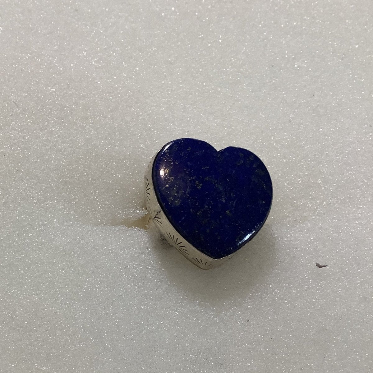 Ring, Lapis, Heart with Stamped bezel, DD (1) - Turquoise Mustang
