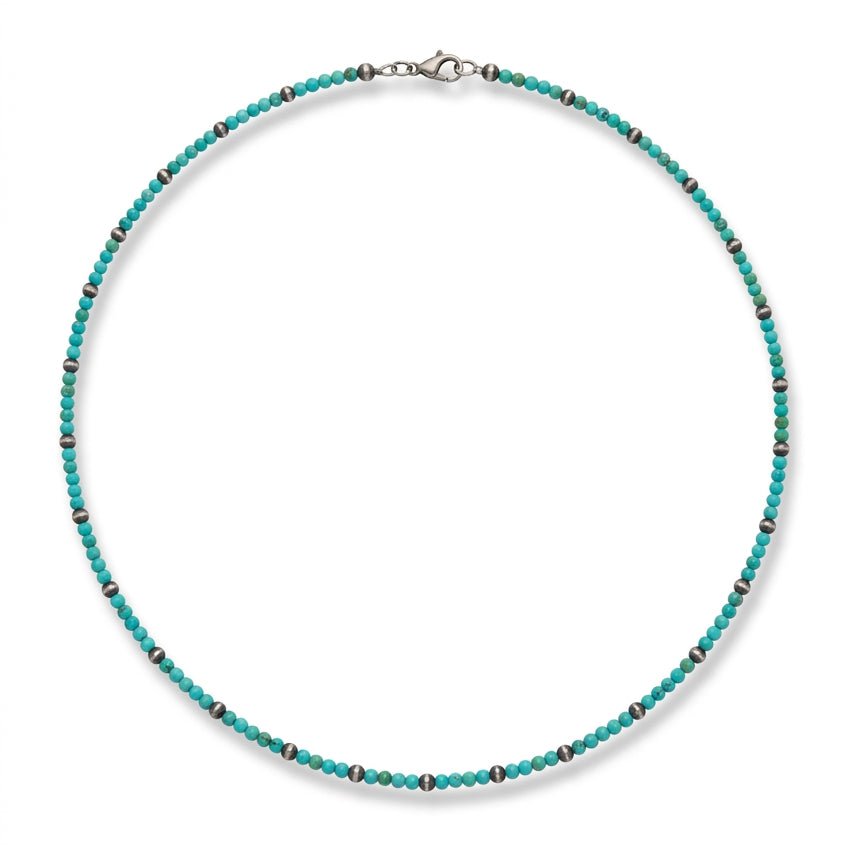 14” 2mm Turquoise and Navajo Pearl Choker Necklace - Turquoise Mustang