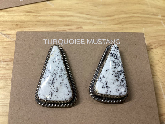 Earring, medium, triangle white buffalo studs, Eloise Kee - Turquoise Mustang