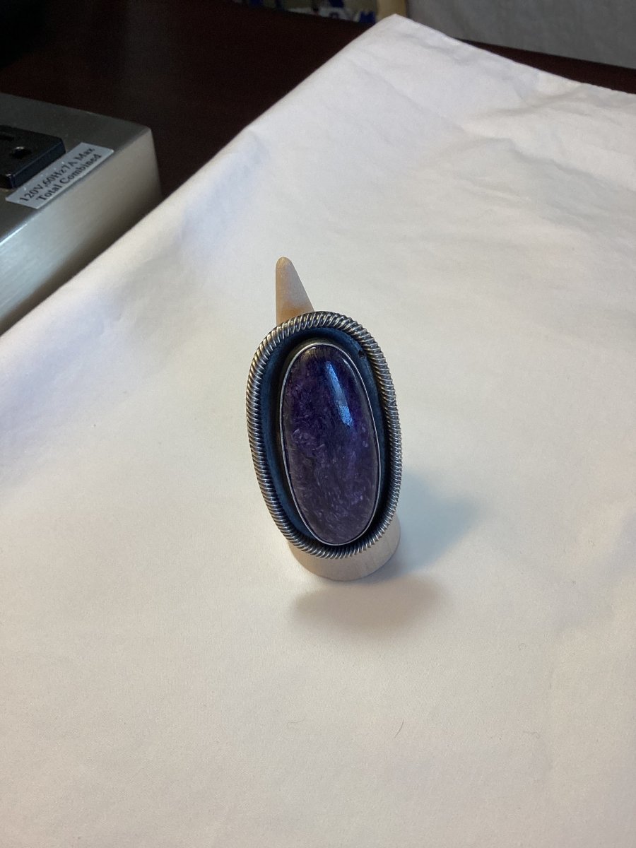 Ring, antique silver, Charoite, twisted rope bezel, Lee Charley - Turquoise Mustang