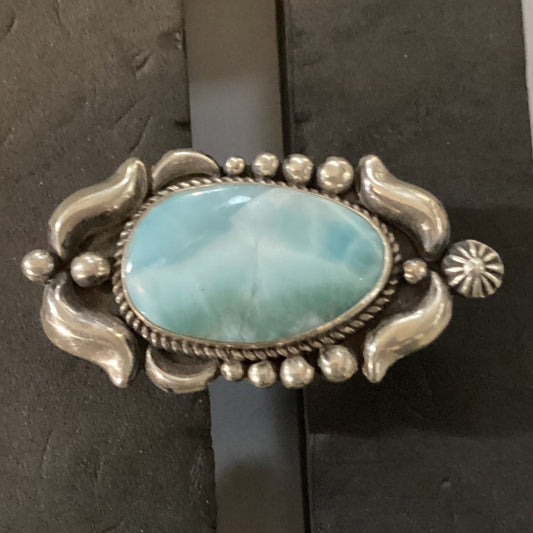 Ring, Larimar Freeform, Repousse and Rope accents, Albert Jake - Turquoise Mustang