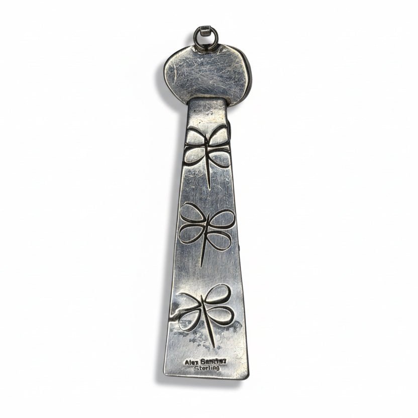 Petroglyph Overlay Pendant with Freeform Kingman Turquoise Stone, by Alex Sanchez - Turquoise Mustang