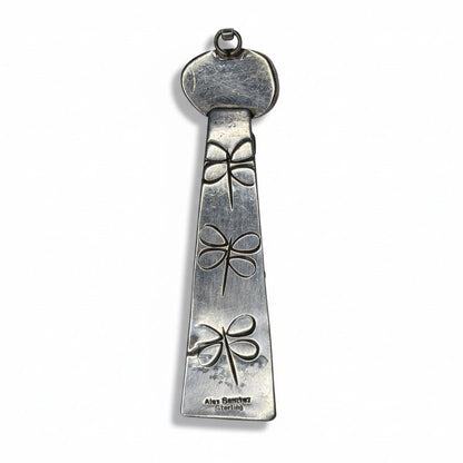 Petroglyph Overlay Pendant with Freeform Kingman Turquoise Stone, by Alex Sanchez - Turquoise Mustang