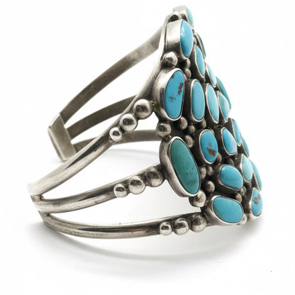 Wide Navajo Cuff with 25 Freeform Turquoise Stones, William Vandever - Turquoise Mustang