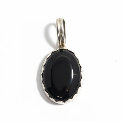 Vintage Black Onyx Pendant with Scalloped Bezel Sterling Silver - Turquoise Mustang