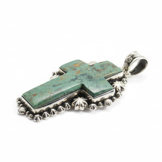 The Passion Flower Cross Pendant in Sage Green Kingman - Turquoise Mustang