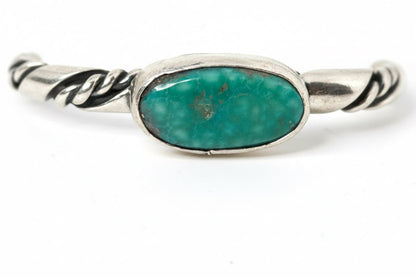 Oval Turquoise Twisted Wire Sterling Silver Cuff by VC, Navajo - Turquoise Mustang