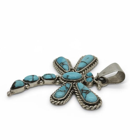 Turquoise Dragonfly Pendant in Sterling Silver, Z Hallmark - Turquoise Mustang