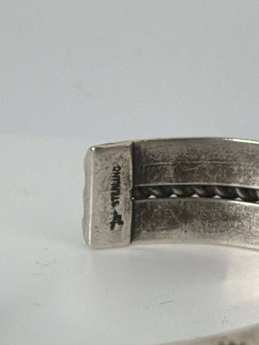 Sterling Silver Rope & Stampwork Cuff, J. Tahe - Turquoise Mustang