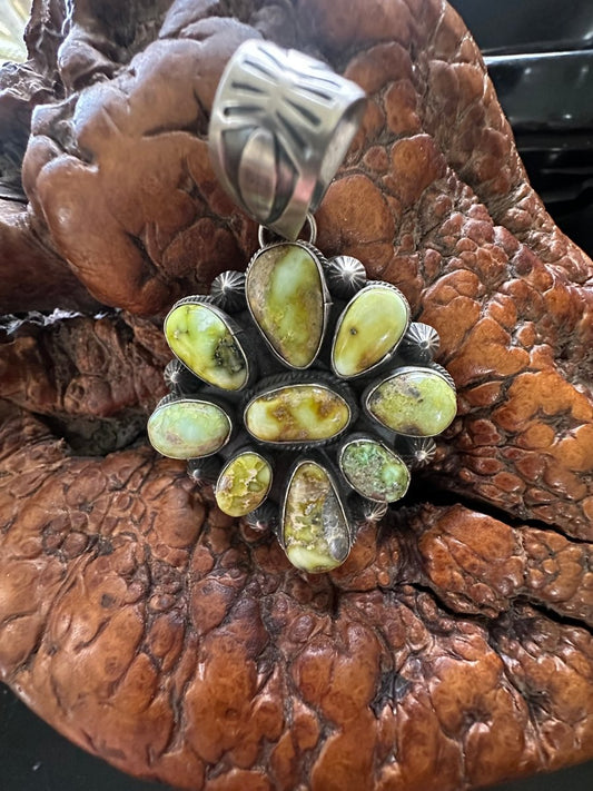Palomino Cluster Pendant in Sterling Silver by Navajo Artist Timothy Yazzie - Turquoise Mustang