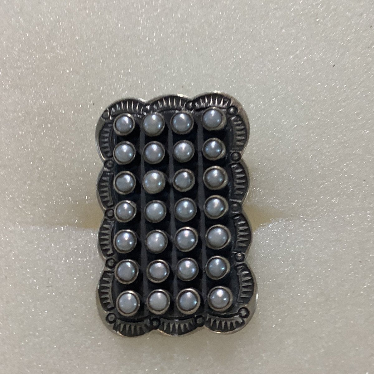 Ring, Pearl, Rectangle Cluster, 28 stone, DD - Turquoise Mustang