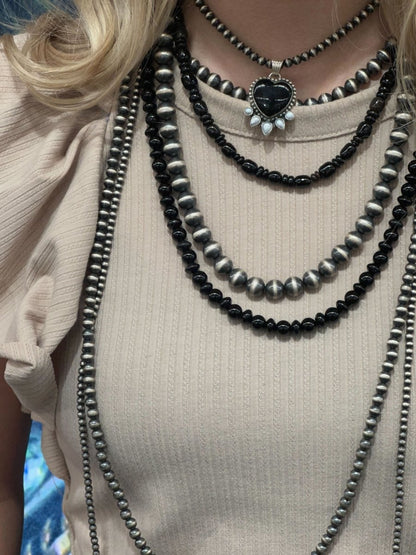 Nasturtium Heart Pendant with Pearls - Turquoise Mustang