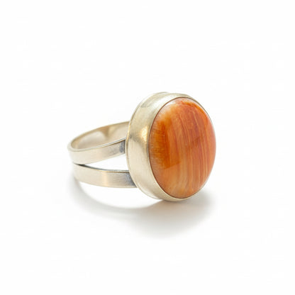 Spiny Oyster Circle Stone Adjustable Ring by A - Turquoise Mustang