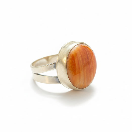 Spiny Oyster Circle Stone Adjustable Ring by A - Turquoise Mustang