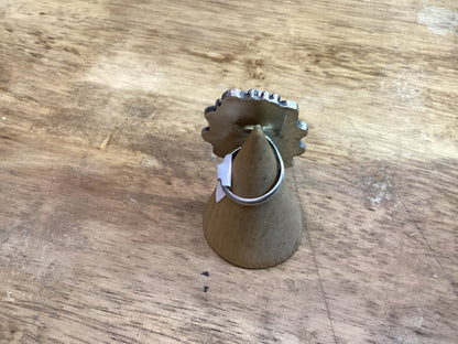 Ring, Wild Horse Magnasite, Oval center with cut rope and stamped bezel DN - Turquoise Mustang