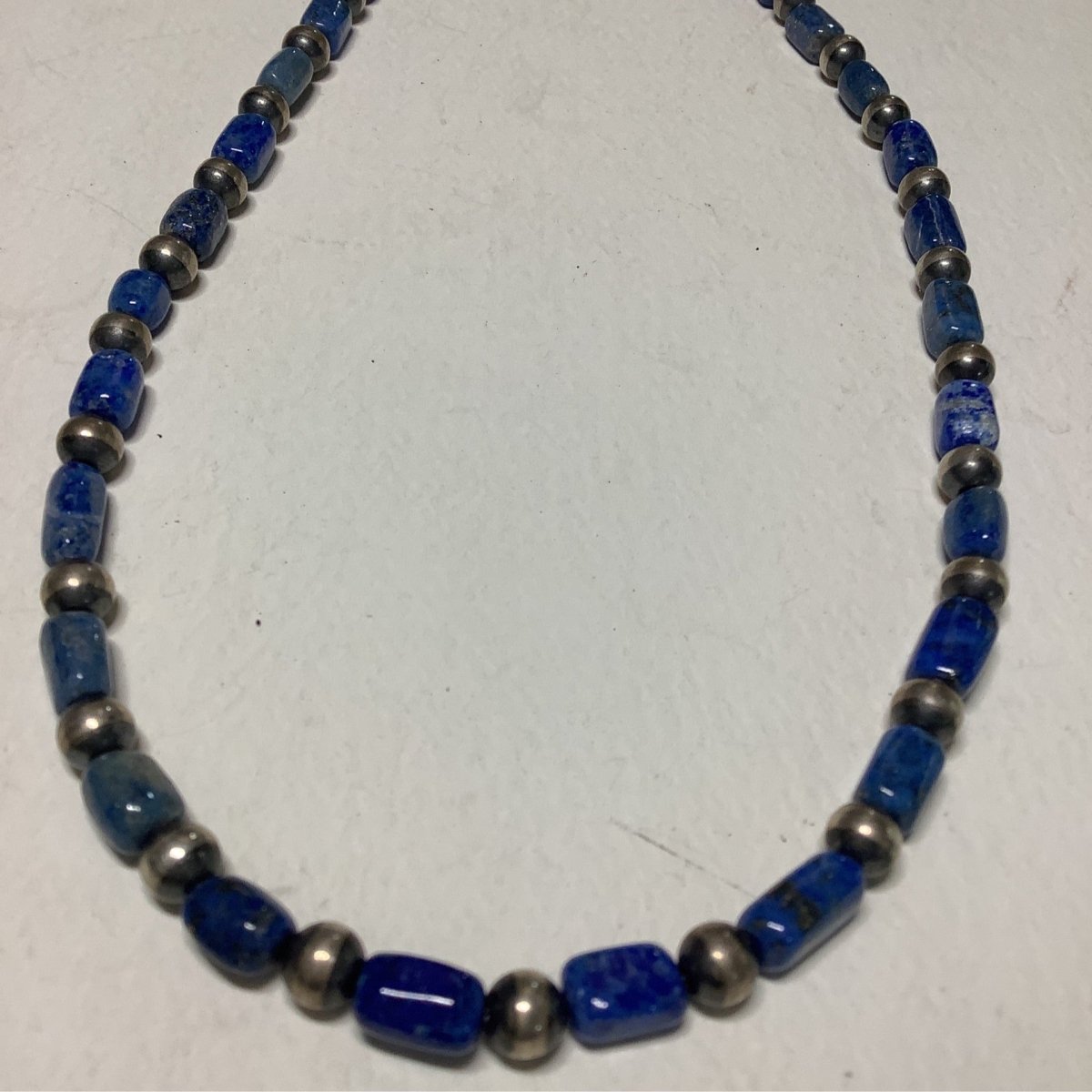 Necklace, 18" Lapis Lazuli Barrel and N Pearls, Dan Dodson - Turquoise Mustang