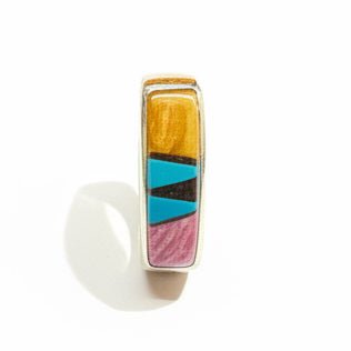 Multi - stone Inlaid Navajo Band Size 5.75 - Turquoise Mustang