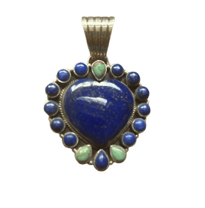 The Marguerite Daisy Heart Cluster Pendant in Premium Lapis Lazuli with Green Turquoise Accents - Turquoise Mustang