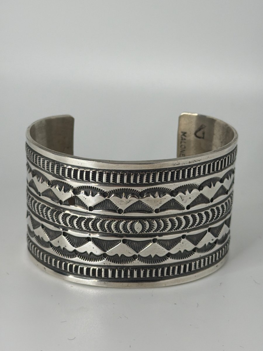 Heavy - Gauge Sterling Silver Five Row - Stamped Bracelet Cuff, Leonard Maloney - Turquoise Mustang
