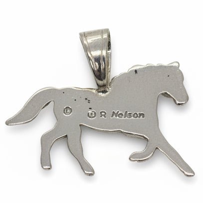 Running Horse Pendant in Sterling Silver, W.K. Nelson - Turquoise Mustang