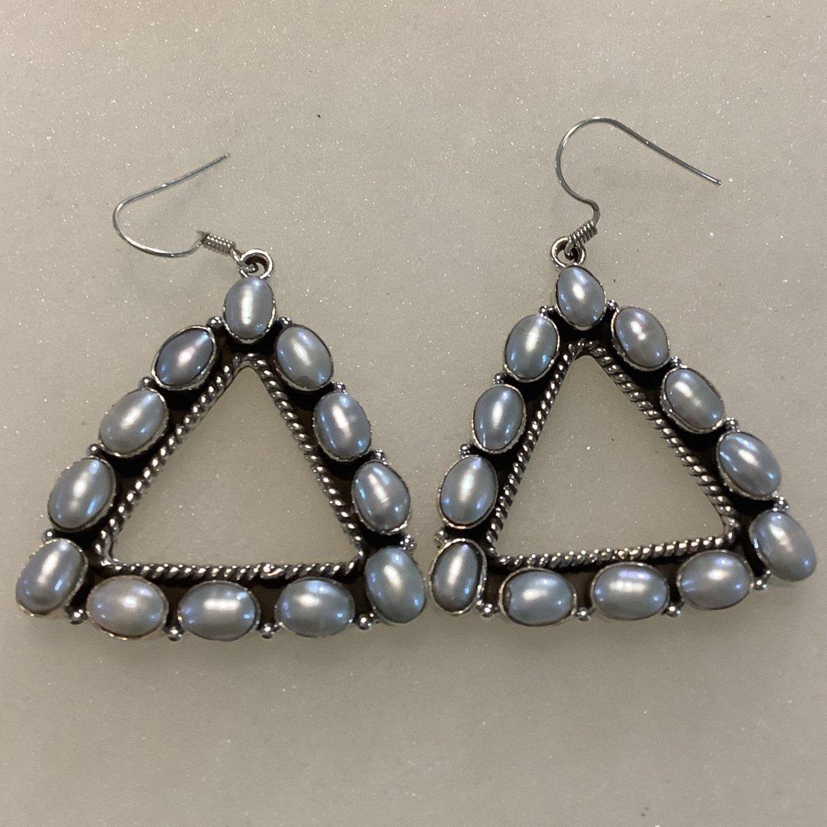 Platinum Pearl Triangles on Hooks - Turquoise Mustang