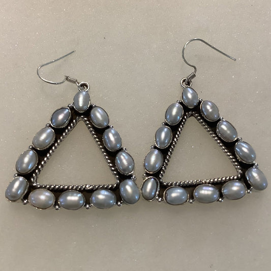 Platinum Pearl Triangles on Hooks - Turquoise Mustang