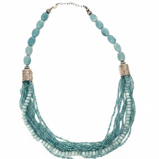 Amazonite & Apatite Multi-Strand Necklace with Sterling Silver Accents - Turquoise Mustang
