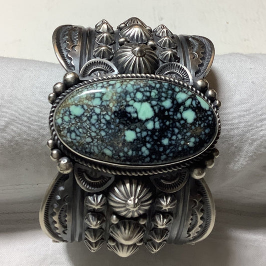 Bracelet, Repossee w/ Lg. Oval New Lander, Gene Nataan - Turquoise Mustang