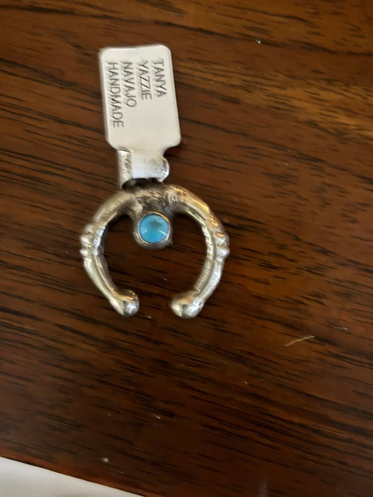 Large Naja Tufacast with TQ round, Tanya Yazzie - Turquoise Mustang